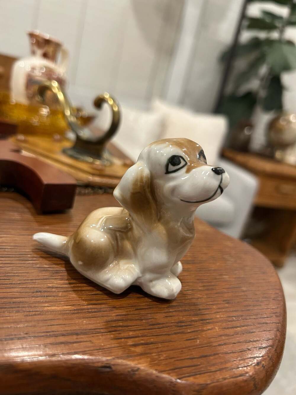 Vintage Ceramic Brown and White Puppy Dog Figurine